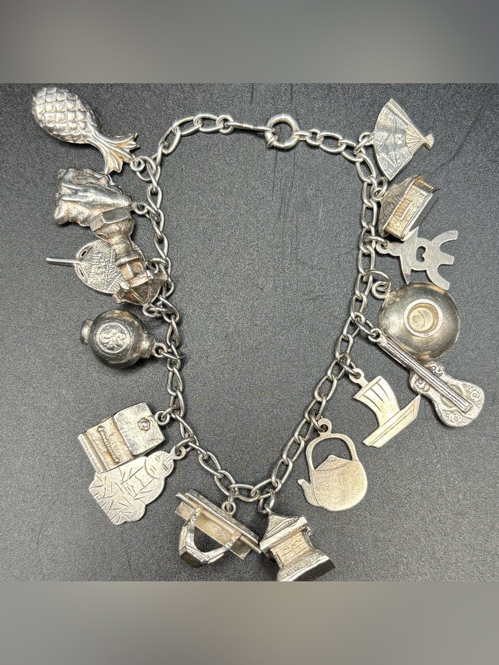 Vintage Japan Sterling Silver Charm Bracelet 16 Charms 27g Souvenir